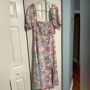 Astr Pastel Floral Puff Sleeve Midi Dress